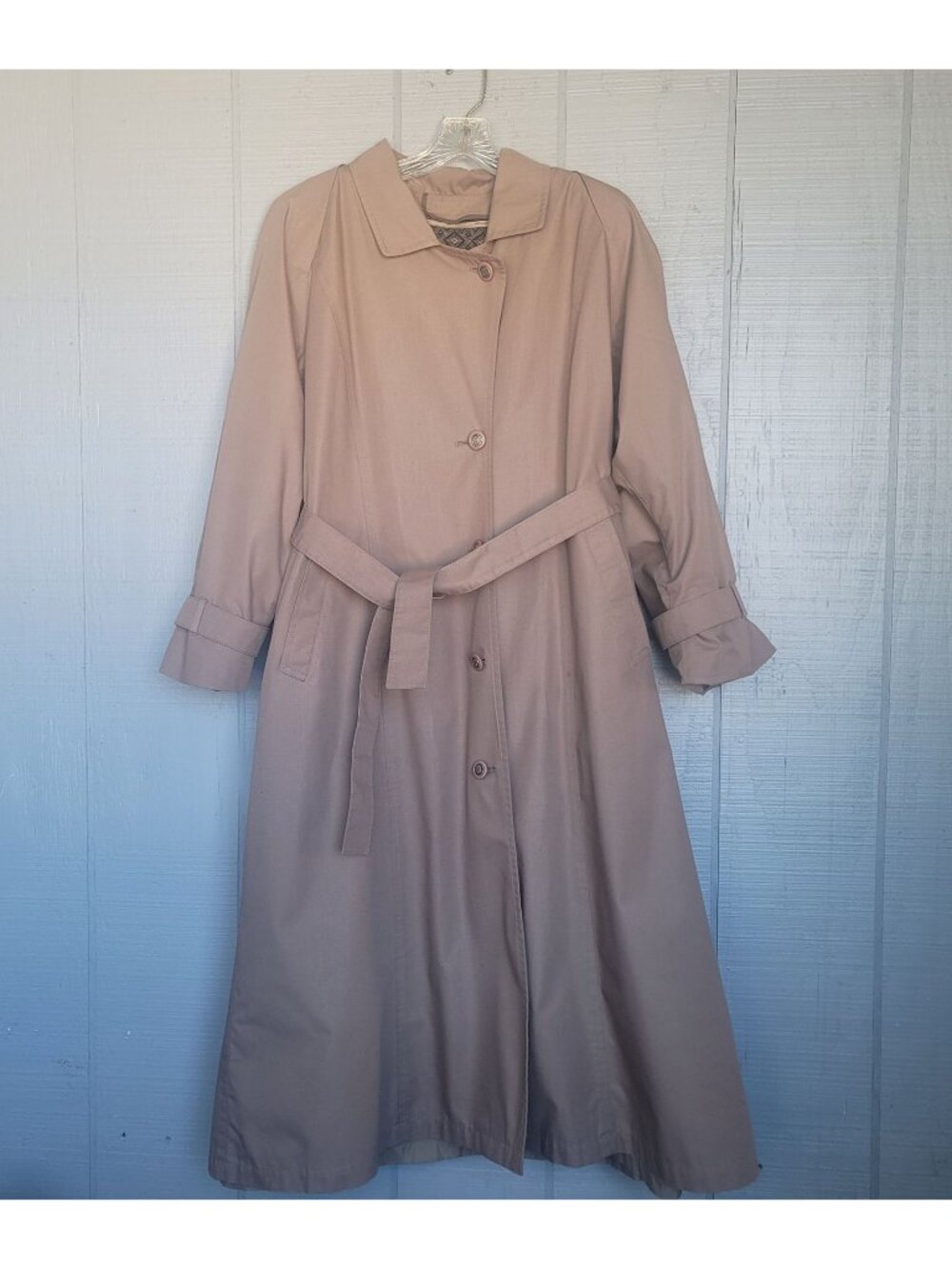 Vintage London Fog by Wamsutta Womens Belted Trench Coat Tan Khaki Long Raincoat